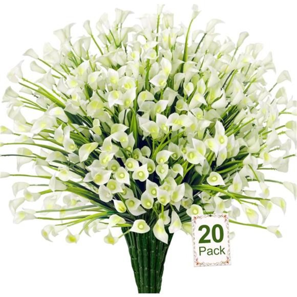 20 Bundles Artificial Flowers for Outdoors Fake Calla Lily Flowers, White - Picture 7 of 7